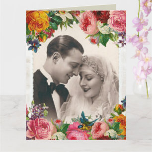 Vintage Couple in Love Wedding Roses Card