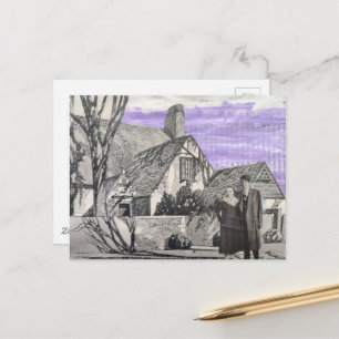 Vintage Couple New House Collage Postcard