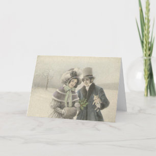 Vintage Couple with Baby Pig Holiday Card