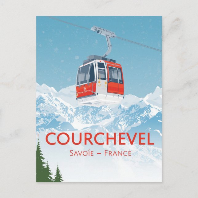 Vintage Courchevel France Ski Gondola Mountain Postcard (Front)