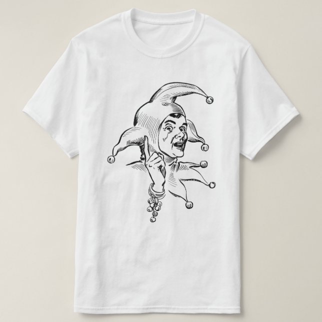 VINTAGE COURT JESTER DRAWING IN BLACK AND WHITE  T-Shirt (Design Front)