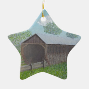 Vintage Covered Bridge Ceramic Tree Decoration