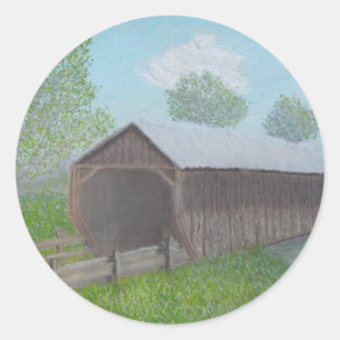Vintage Covered Bridge Classic Round Sticker