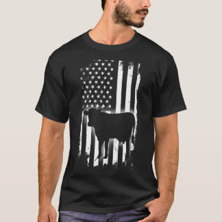Vintage Cow American Flag Farm Animal Patriotic Fa T-Shirt