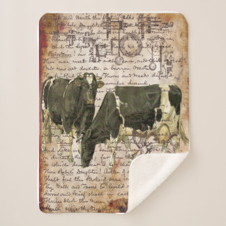 Vintage Cow Design Sherpa Blanket