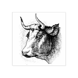 Vintage Cow Head Rubber Stamp
