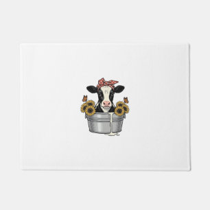 Vintage Cow in Tub Sunflower Butterfly Vector Desi Doormat