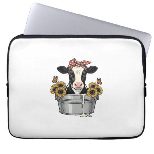 Vintage Cow in Tub Sunflower Butterfly Vector Desi Laptop Sleeve