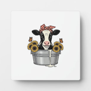Vintage Cow in Tub Sunflower Butterfly Vector Desi Plaque