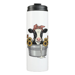 Vintage Cow in Tub Sunflower Butterfly Vector Desi Thermal Tumbler