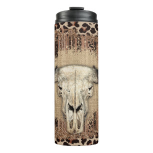 Vintage Cow Skull Bull Western Leopard Skin Thermal Tumbler