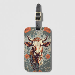 Vintage Cow William Morris Inspired Floral Luggage Tag