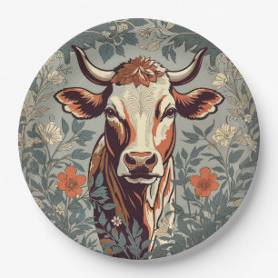 Vintage Cow William Morris Inspired Floral Paper Plate