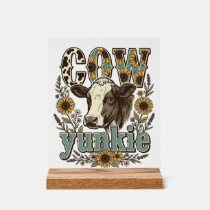 Vintage Cow Yunkie Sunflower Farmhouse Design_1 Acrylic Sign