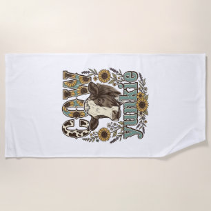Vintage Cow Yunkie Sunflower Farmhouse Design_1 Beach Towel