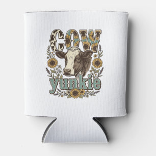 Vintage Cow Yunkie Sunflower Farmhouse Design_1 Can Cooler