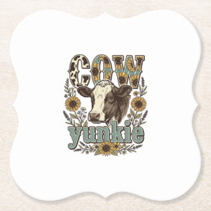 Vintage Cow Yunkie Sunflower Farmhouse Design_1 Paper Coaster