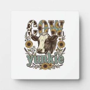 Vintage Cow Yunkie Sunflower Farmhouse Design_1 Plaque