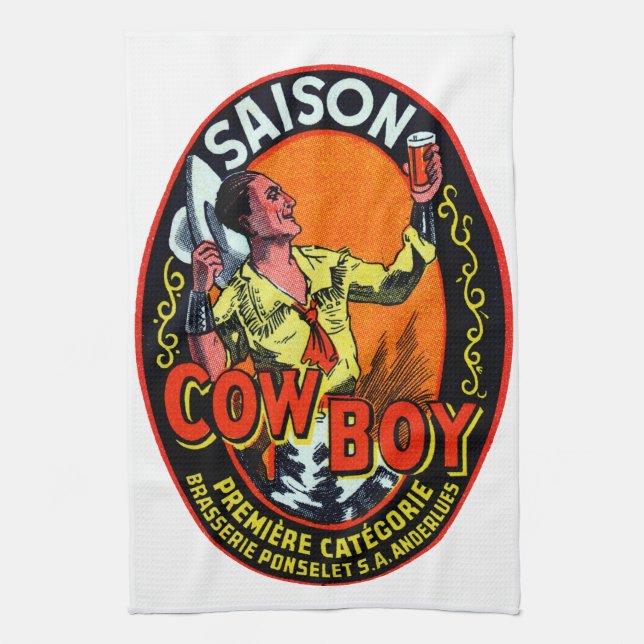 Vintage Cowboy Ale Tea Towel (Vertical)