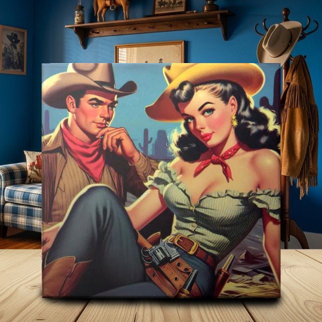 Vintage Cowboy and Cowgirl Ceramic Tile (Creator Uploaded)
