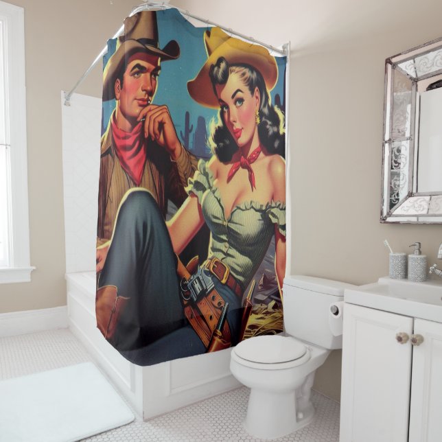 Vintage Cowboy and Cowgirl Shower Curtain (In Situ)