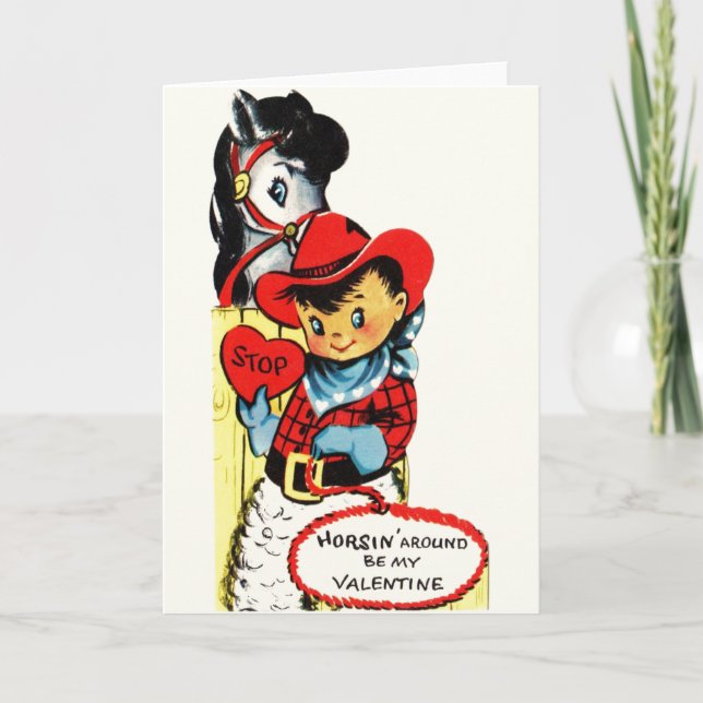 Vintage Cowboy and Horse Valentine's Day Card (Front)