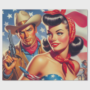 Vintage Cowboy and Pin Up Wrapping Paper