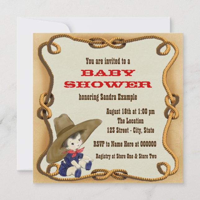 Vintage Cowboy Baby Shower Invitation (Back)