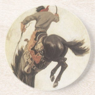 Vintage Cowboy, Bronco Buster Study by NC Wyeth Coaster