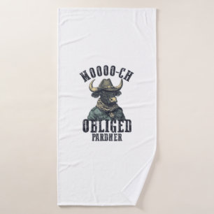 Vintage Cowboy Bull Rodeo Moooch Obliged Pardner W Bath Towel