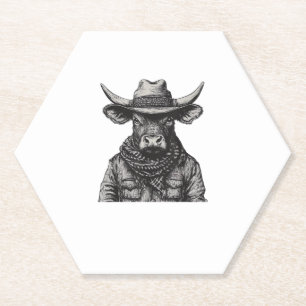 Vintage Cowboy Bull Rodeo Moooch Obliged Pardner W Paper Coaster