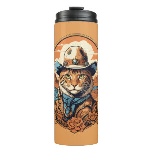 Vintage Cowboy Cat Design Thermal Tumbler