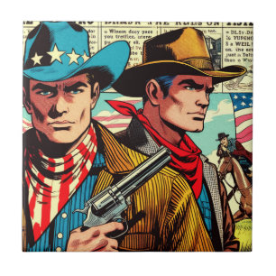 Vintage Cowboy Comics Ceramic Tile