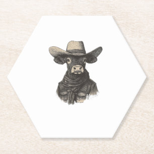Vintage Cowboy Cow Shirt - Western Cow Paper Coaster