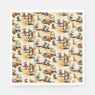 Vintage Cowboy Cowgirl Country Kids Pony Cactus Napkin