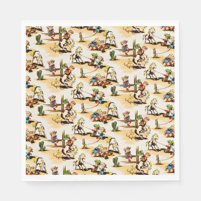 Vintage Cowboy Cowgirl Country Kids Pony Cactus Napkin (Front)