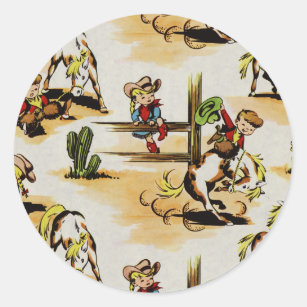 Vintage Cowboy Cowgirl  Round Sticker