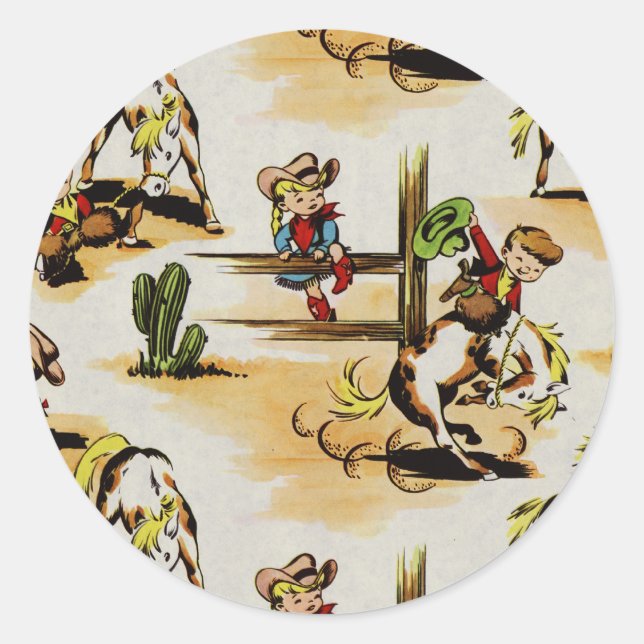 Vintage Cowboy Cowgirl  Round Sticker (Front)