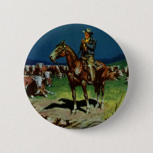 Vintage Cowboy, Farming Cattle Rancher on the Farm 6 Cm Round Badge