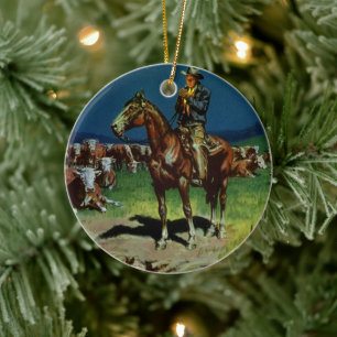 Vintage Cowboy, Farming Cattle Rancher on the Farm Ceramic Tree Decoration