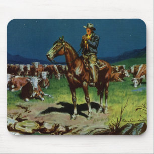 Vintage Cowboy, Farming Cattle Rancher on the Farm Mouse Pad