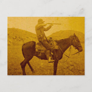 Vintage Cowboy Hunting on Horseback Postcard