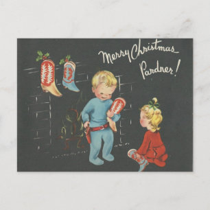 Vintage "Cowboy Kids" Christmas Holiday Postcard