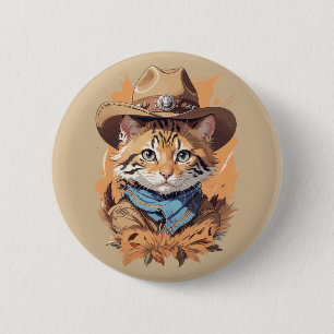 Vintage Cowboy Kitten Design 6 Cm Round Badge