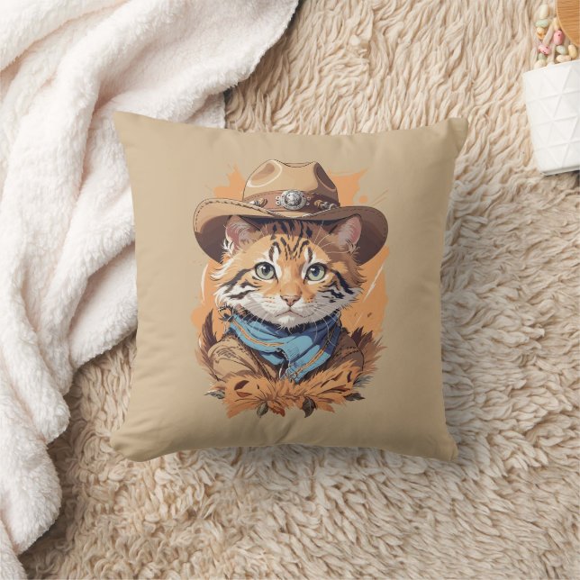Vintage Cowboy Kitten Design Cushion (Blanket)