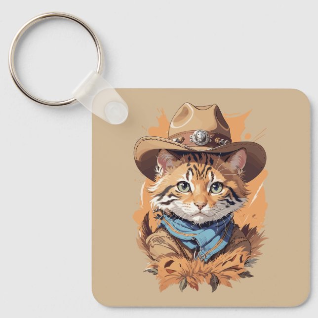 Vintage Cowboy Kitten Design Key Ring (Front)