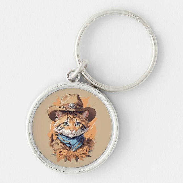 Vintage Cowboy Kitten Design Key Ring (Front)