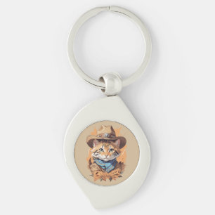 Vintage Cowboy Kitten Design Key Ring