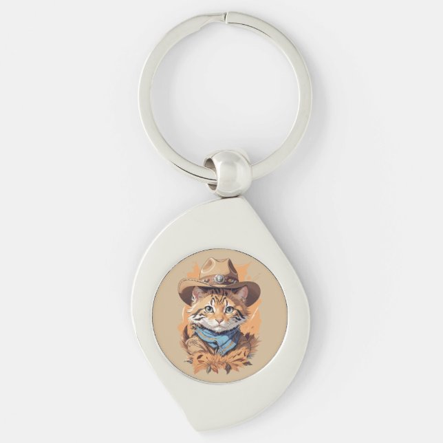 Vintage Cowboy Kitten Design Key Ring (Front)