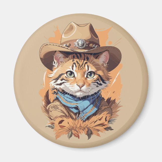 Vintage Cowboy Kitten Design Magnet (Front)
